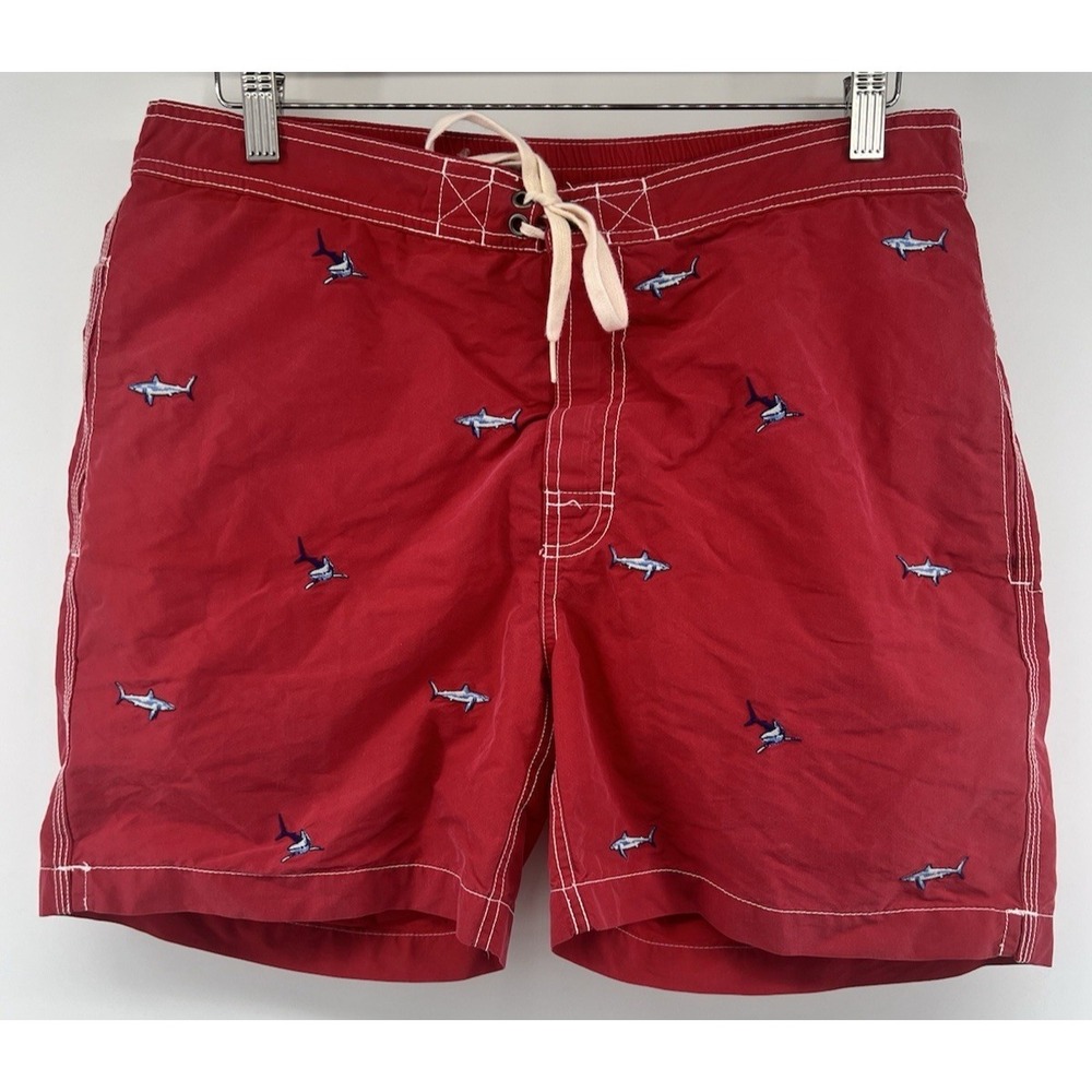 Polo Ralph Lauren Red Shark Fish Embroidered Pocket Swim Trunks M 35 5.5" Inseam